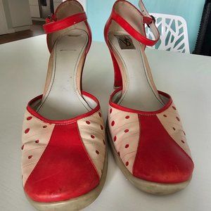 VS brand (not Victoria Secret) red and blush leather heels, size 9